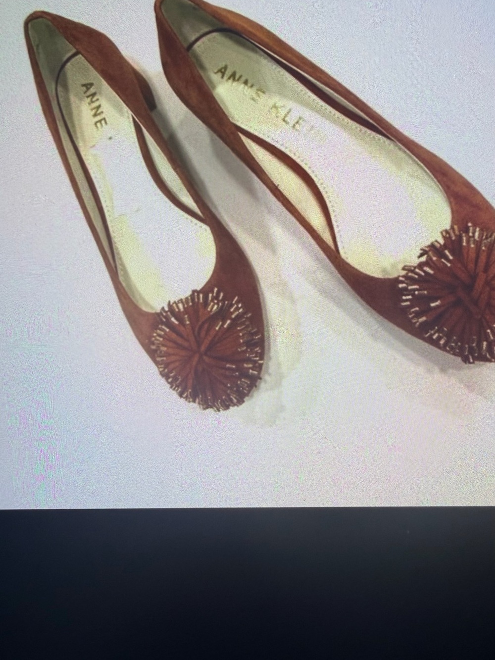 Anne Klein Chestnut Pom-Pom Suede Ballet Flats